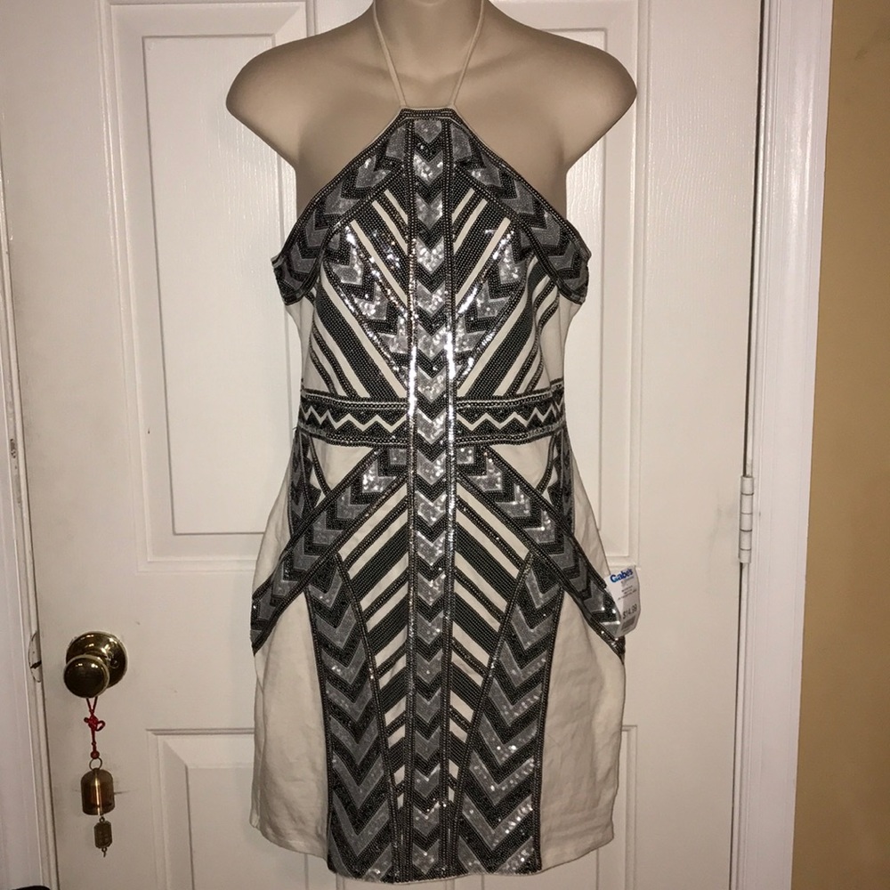 Express Cream Sequin Halter Sheath Dress 07921462C